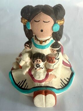 Native American Storyteller Clay Figurine By Whitefeather Studios 4 Children EUC